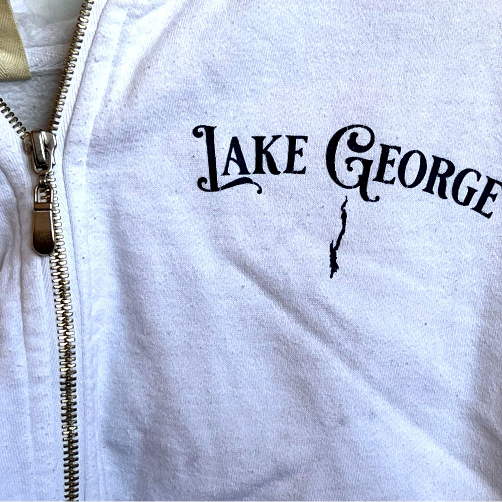 Lake George Women’s Zip-up Hoodie White Front&Back Lettering Sz: M